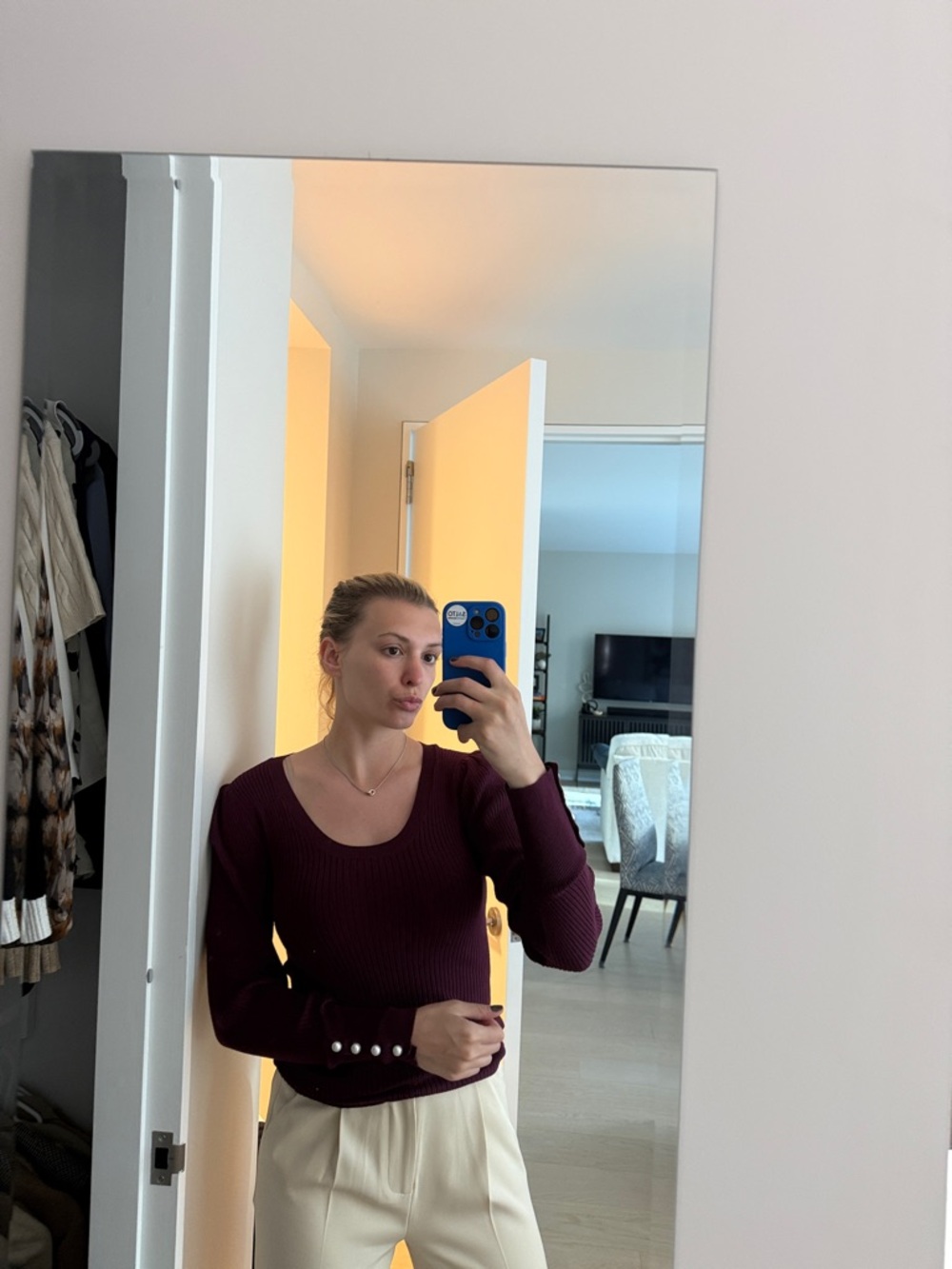 LOFT Womens Ribbed Scoop Neck Sweater in Deep Plum